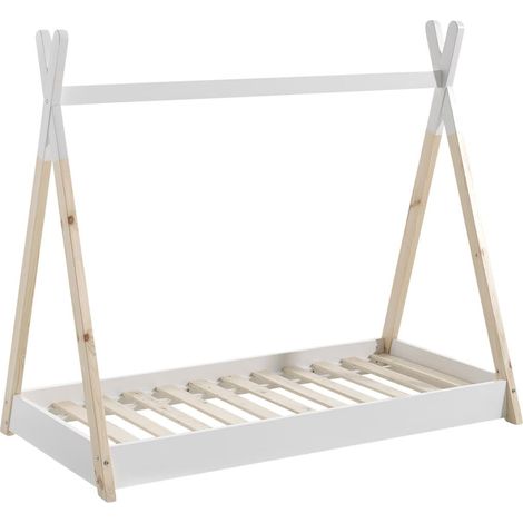 FLITT - Lit au Sol Junior 70x140cm Blanc et Pin Forme Tipi (1/3)