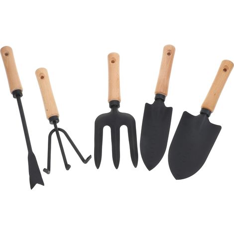 Set de 5 Pelles de Jardinage en Acier au Carbone Manche en Bois Foncé Pratique et Facile à Transporter, Usage Extérieur, pour Creuser et Planter (1/5)