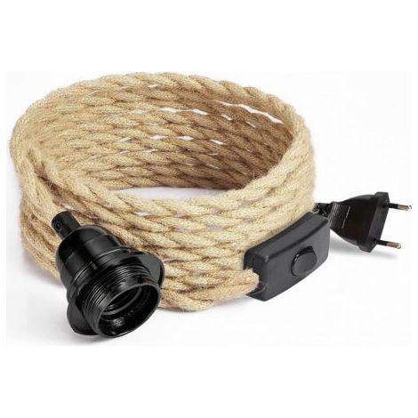 Pair - Câble électrique en lin 4,5m 2 conducteurs – Douille E27 avec interrupteur – Installation rapide et style rétro pour ampoules vintage (1/5)