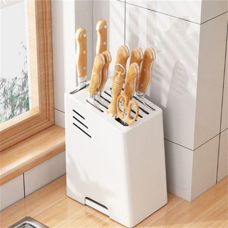 Organisateur de rangement pour couteaux de cuisine - Solution élégante et pratique - Porte-couteau incliné en tôle blanc 211525.5cm (1/5)