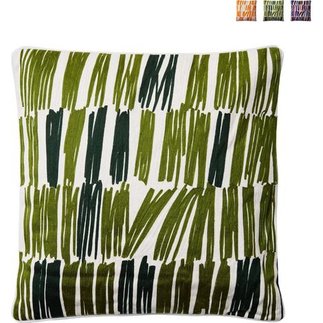 Coussin décoratif brodé lignes colorées 50x50 cm Kumari - Vert foncé (1/3)