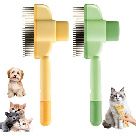 Set mit 2 Katzenkämmen mit Haarentfernungsknopf, Flohkamm für Haustiere, Katzenbürste, schnelle Haustierreinigung (1/5)