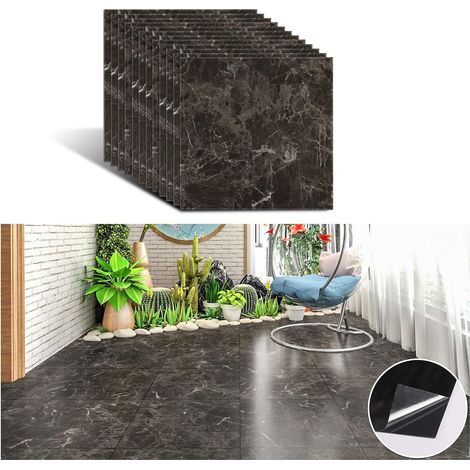 Carrelage de Sol en Vinyle Auto-adhésif pour Dosseret de Cuisine Résistant à l'huile Carrelage Autocollant de Sol en Marbre Imperméable Marron Foncé pour Salle de Bain 30cm x 30cm 12 Pièces (1/5)