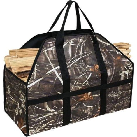 Sac fourre-tout en toile robuste pour bûches de bois de chauffage avec design autoportant pour cheminée et poêle à bois, construction en tissu Oxford,61x29x41.5cm (1/3)