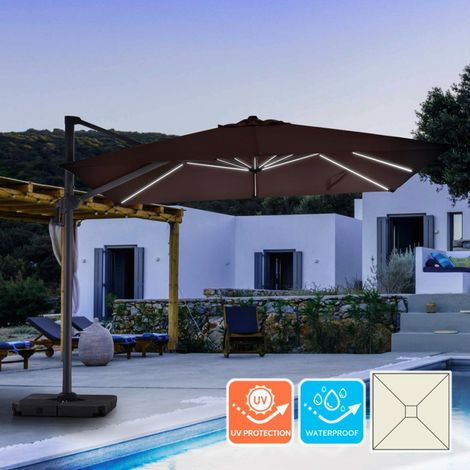 Ombrellone da giardino palo laterale 3x3 marrone LED solare Waikiki Light Brown (1/5)