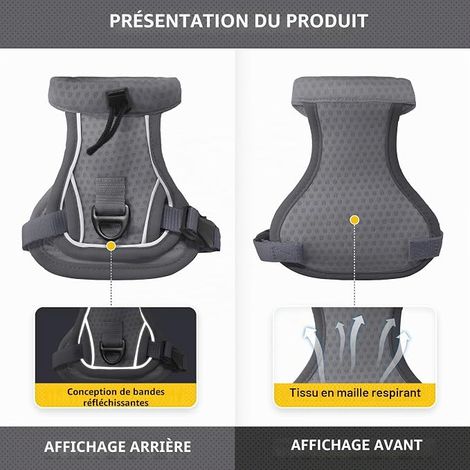 Cat Harness and Leash - Adjustable Cat Vest Anti-Escape with Reflective Strips, Control Walking for Cats Kitten Collar (Grey, S) (1/4)