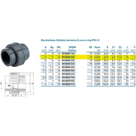 Bocchettone filettato femmina G con o-ring PVC-U 1/2" PN16 INPFBO220000 - -  IRRITEC - -