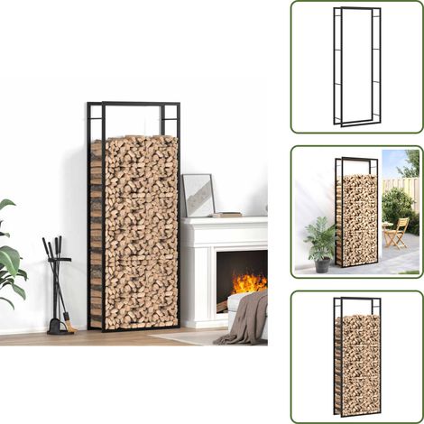 Portant de bois de chauffage Noir mat 80x28x222 cm Acier - Support Bois De Chauffage - Porte-buches - Rangement Bois - Stockage Bois - Accessoires Cheminée (1/5)