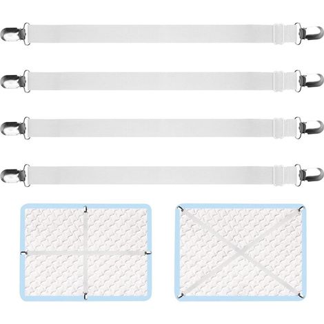 Tendeur de draps ajustable (70 cm à 230 cm) - (Blanc, lot de 4) (1/5)