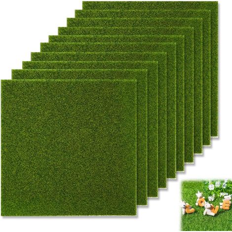 10 Pièces Gazon Artificiel Pelouse Artificielle Miniature Décorative 15X15Cm 3Mm Épaisseur Pour Bricolage Jardin Modélisme (1/5)