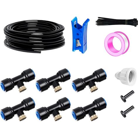 Outdoor Patio Misting System Garden Misting System Irrigation System 10m 6mm Misting Hose + 6pcs Blue T Misting Nozzle Misting System (1/5)