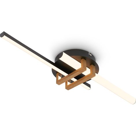 Plafonnier LED à lumière blanche chaude, profilés d'angle, salon, chambre, luminaire plafonnier, 58,5x16x7,5 cm, noir-bois (1/5)