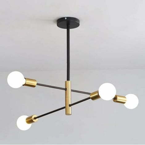Lustre rétro Sputnik noir, suspension industrielle vintage E27, plafonnier orientable 180°, lampe sans ampoule incluse (1/4)