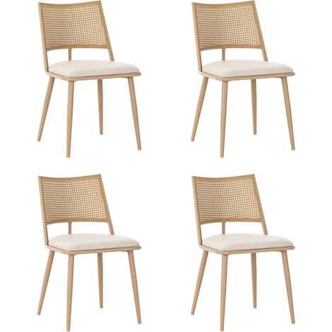 Set di 4 sedie da pranzo beige con seduta in PU e schienale in rattan MODENUIT (1/5)