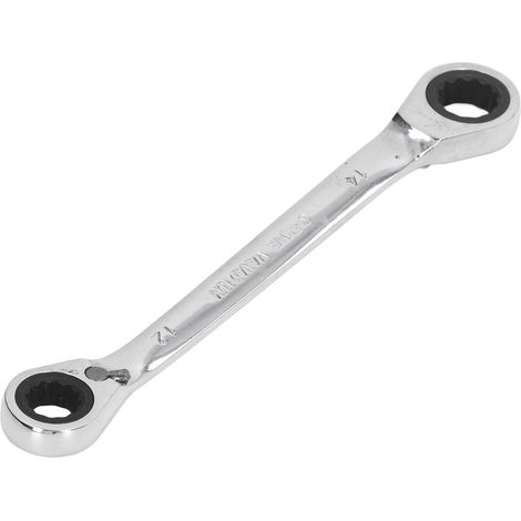 Clé à cliquet double, 12-14 mm, 72 dents en acier au chrome-vanadium, adaptée à la réparation automobile. (1/5)