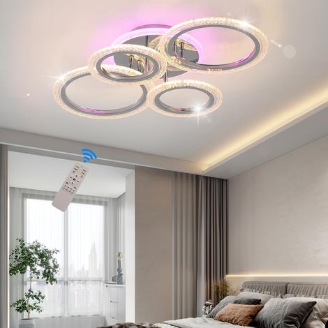 Plafonnier Led, Lampe Plafond Chambre 60w, Luminaire Plafonnier, Éclairage De Plafond, Lustres Led Modernes Pour Couloir Coucher Cuisine Salon Salle À Manger, Dimmable 3000-6500k, Chromé (1/5)