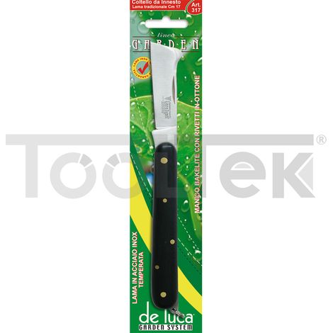 COLTELLO DA INNESTO ACCIAO LAMA TEMPERATA USUALE 6,5cm MANICO BAKELITE DE LUCA