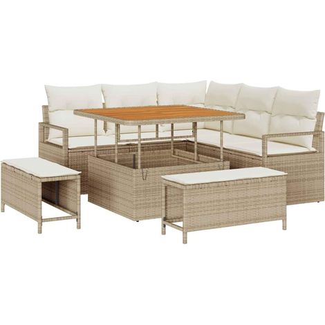 Conjunto de sofás de jardín 8 pcs Beige ratán sintético vidaXL (1/5)