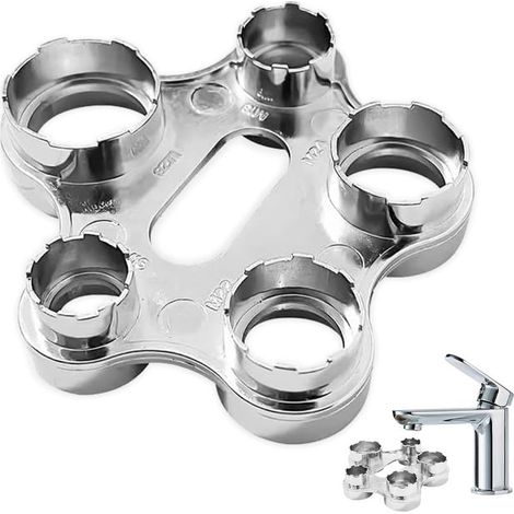 (Argent)Clé de Montage pour Aérateur, Clé pour Aérateur de Robinet, Outil de Remplacement de Mousseur, Démontage et Nettoyage Facile, pour Tous Types de Robinetterie (1/5)