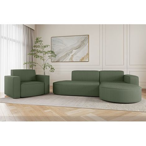Sofa Set 2-teilig Sessel und Ecksofa PALMA XS Stoff Scala Forest Ottomane Rechts (1/3)