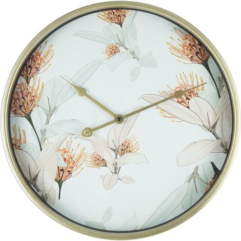 Rebecca Mobili Dekorative Wanduhr Mdf Metall Glas Weiß Gold 40x40x6