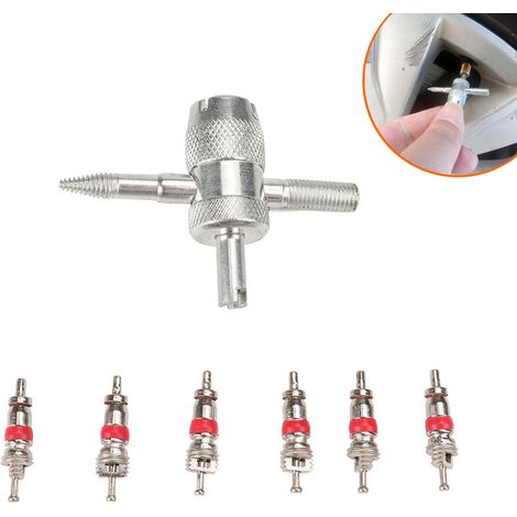 Valve Demonte Obus avec 4-1 Outil de Réparation Valve Pneu Portable Obus de Valve Facile à Utiliser pour Remplacement Velo VTTMotos Voiture (1/4)