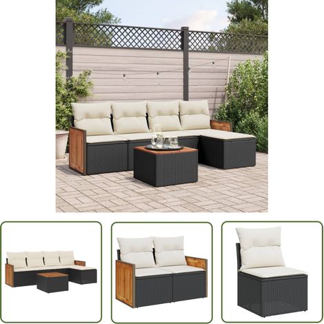 The Living Store 6-tlg. Garten-Sofagarnitur mit Kissen Schwarz Poly Rattan - Gartenmöbel Set - Rattan Möbel - Outdoor Lounge - Esstisch - Sofas (1/5)