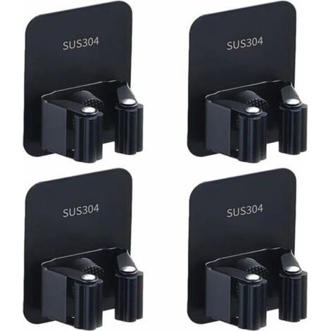 Set mit 4 wandmontierten Besenhaltern aus Edelstahl, selbstklebend, Aufbewahrungslösung für Küche, Garage, Garten und Badezimmer (schwarz) (1/5)