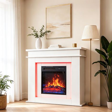 HOMAVO Cheminée électrique 18" avec bande LED, chauffage 900/1800 W, minuterie, protection contre la surchauffe (1/5)