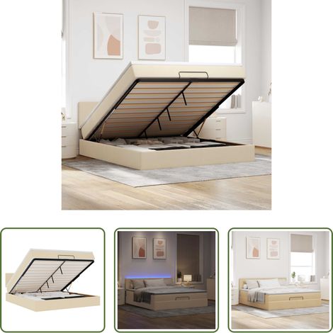 vidaXL LED Beleuchtung - Ottomane Bett mit Matratze & LEDs Creme 180x200 cm Stoff (1/5)