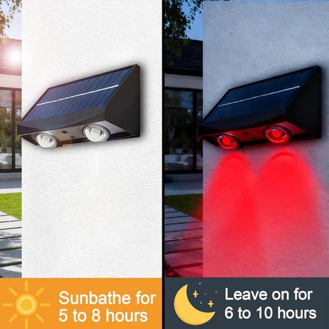 Lot de 4 Lampes Solaires Extérieur Mur, Applique Murale Solaire RGB avec 9 Modes (Changement de Couleur/Blanc Chaud), Technologie Lentille, IP65 Étanche Lampe de Clôture pour Jardin, Terrasse, Balcon (1/4)