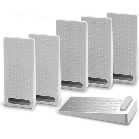 Tope de puerta, juego de 6 topes de puerta de goma antideslizantes, tope de puerta de suelo con altura ajustable, gris (1/5)