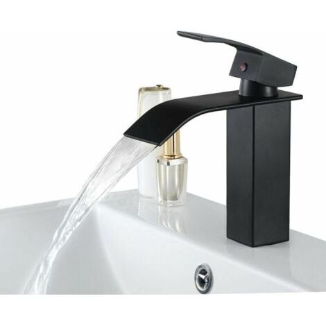 Grifo mezclador de lavabo Black Waterfall en latón para baños de diseño moderno. (1/5)