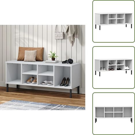 Almacenamiento de zapatos - vidaXL Zapatero con patas metal OSLO madera maciza blanco 106x35x45 cm - Mueble de TV