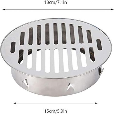Siphon de sol en acier inoxydable, couvercle rond à grille anti-blocage, pour balcon, salle de bain, cuisine, compatible ouverture 6 pouces (160 mm bouche plate) (1/5)