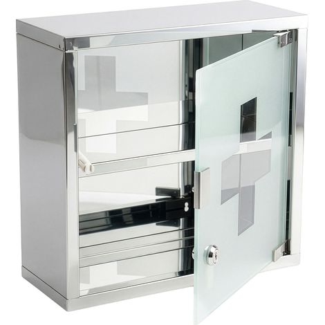 Medizinschrank Allen Abschließbarer Arzneischrank aus Edelstahl oder Metall Silber – 30 x 30 cm (2 Fächer)
