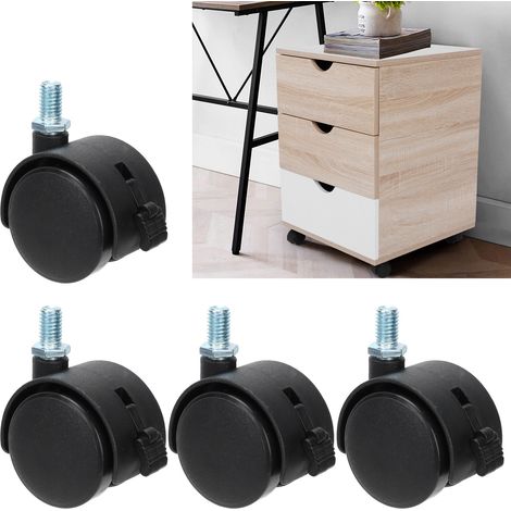 Satz mit 4 PU-Rollen mit Bremse, 3,8 cm (1,5 Zoll), universell, für Schrank, Regal, Wagen, schwarz. (1/5)