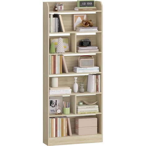 Bibliothèque, Étagère à 7 Niveaux, Meuble de Rangement Livres, Cloison Séparateur, Présentoir, pour Salon, Chambre, Bureau, Beige Chêne (1/5)