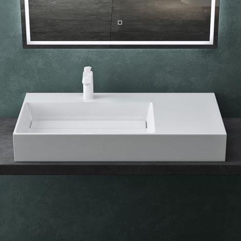 Mai & Mai Lavabo da Appoggio 90x48x13cm, Lavandino Bagno Rettangolare Colossum12-900 L Lavabo da Minerale Fuso Senza Troppopieno