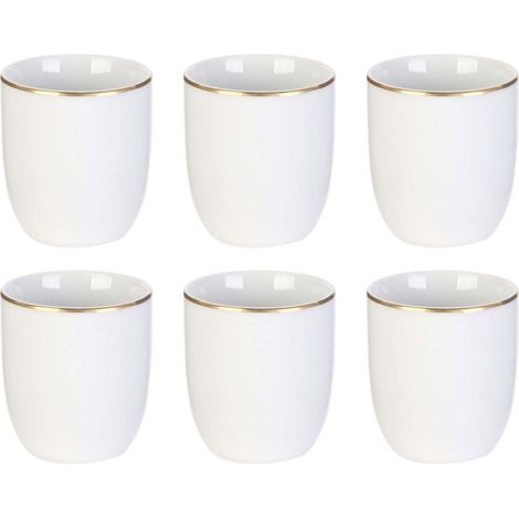 The Home Deco Factory – Tasses en porcelaine blanche liseré doré 18 cl – Lot de 6 – Compatible lave-vaisselle – Collection Versailles