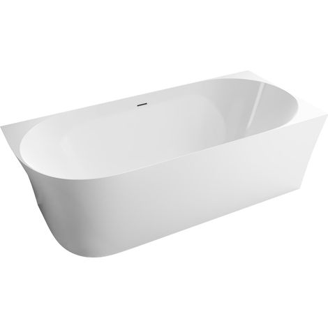 BERNSTEIN - Baignoire d'angle semi-ilot Acrylique 150x78x60cm Blanc brillant + Bonde et trop plein - installation à droite - NOVA SLIM LINE (1/5)
