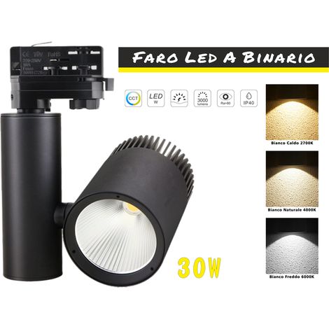 Faro Lampada Led A Binario 30W Trifase CCT CRI 90 Carcassa Nera 2700K 4000K 6000K 3 In 1 Luce Stretta 24 Gradi (1/3)