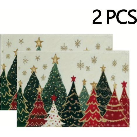 2/4/6pcs Chemins de table de Noël 30.48x45.72 cm, Napperons à motif d'arbre festif, Chemins de table en lin résistants à la chaleur pour la décoration (1/5)