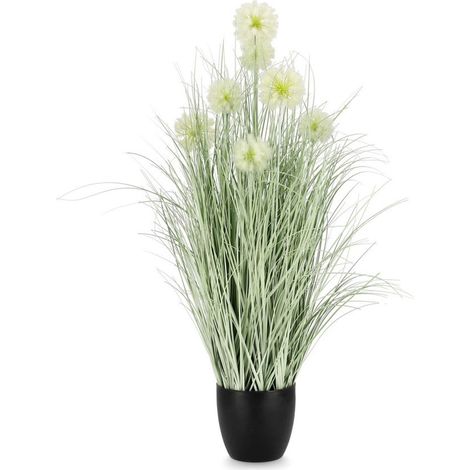 Pianta artificiale "Cebolla" con fiore e stelo, vaso in plastica nera -Ø45x75h cm (1/3)
