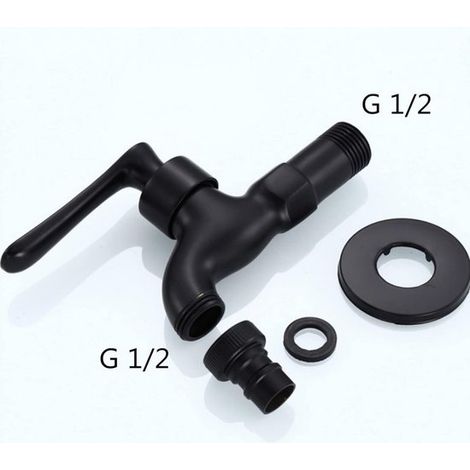 Retro-Wandarmatur aus schwarzem Metall Außenarmatur mit 1 2 Auslass frostbeständiges Messing mit Einzelanschluss Schlauchdüse für rostbeständig 9 9 cm (1/4)