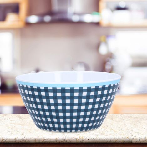 Saladier, assiette imitation porcelaine, bol plat, assiette à fruits, bol à apéritif épais, bol à dessert et à gâteau, décoration de table de pâtisserie, motif à carreaux bleu foncé. (1/5)