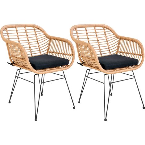 PILA - Lot de 2 Fauteuils Rotin Synthétique Naturel et Pieds Acier (1/5)