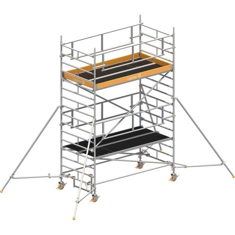 Layher Rollgerüst Uni Breit P2 Safety Plus mit Doppelgeländer und ausziehbaren Gerüststützen 5,20m AH (1/3)