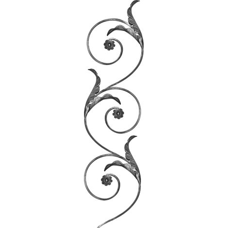Panneau 3 volutes et 3 rosaces - Hauteur 860mm Largeur 245mm en plat de 16x8mm - Fer forgé - À souder - DECO FER FORGE (1/5)