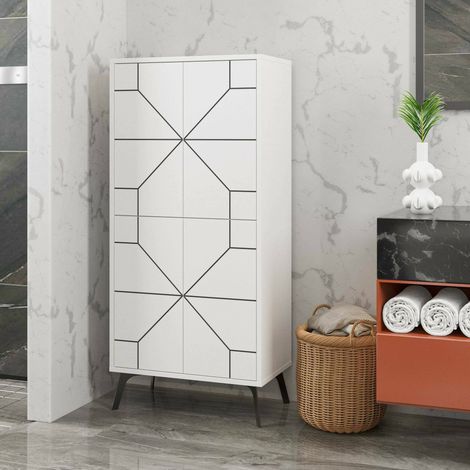 Armadio Multiuso Grande Bussola, Appendiabiti, 3 Ripiani, Apertura Battente, 63x136h cm Bianco (1/5)